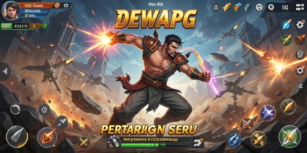 Tampilan mendebarkan gameplay DEWAPG dengan pertarungan seru antar karakter.