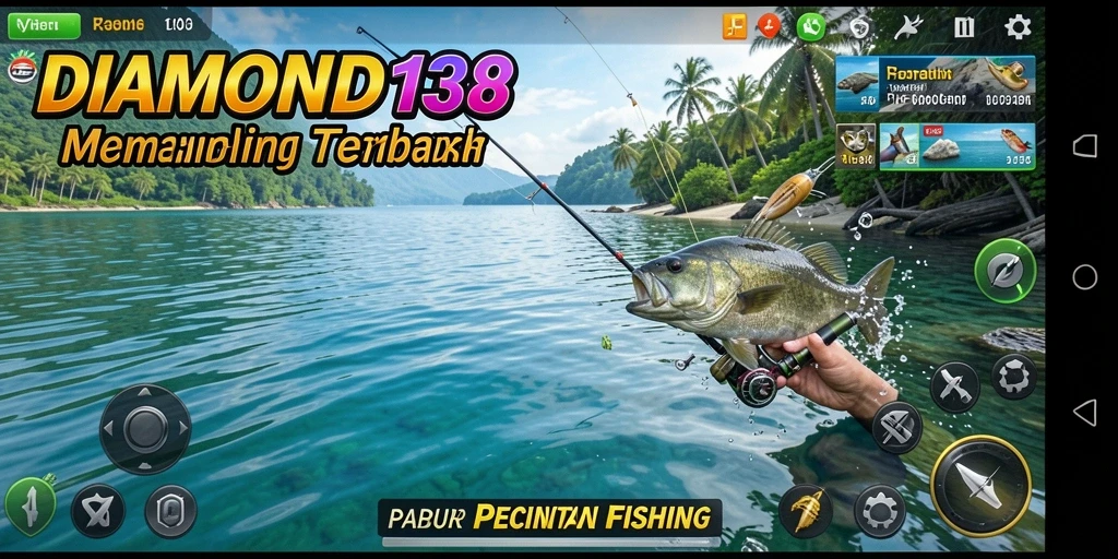 Gameplay seru DIAMOND138 saat memancing di danau yang tenang.