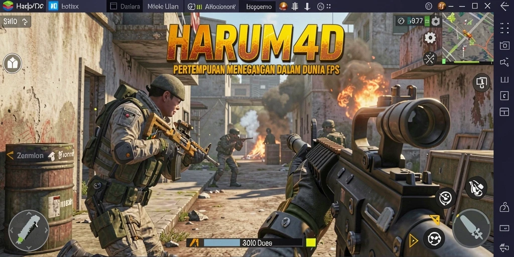 Tampilan gameplay intens dalam pertempuran FPS HARUM4D.