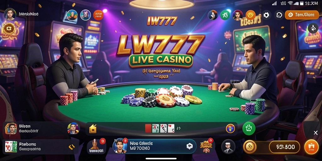 Screenshot gameplay IW777 menampilkan dealer profesional dalam suasana kasino live.