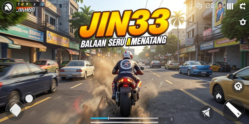 Tampilan menarik dari gameplay balapan JIN33 dengan kendaraan cepat.