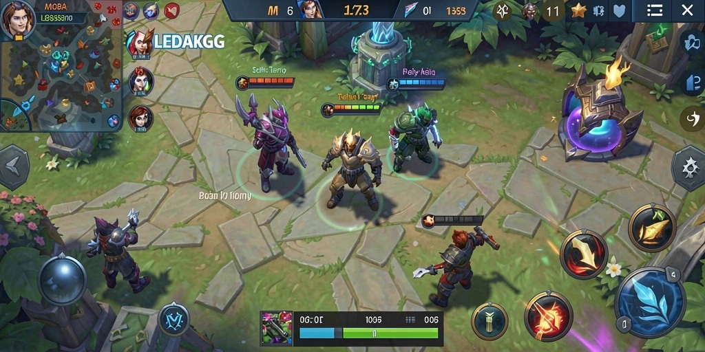 Screenshot LEDAKGG menampilkan aksi epik di arena MOBA.