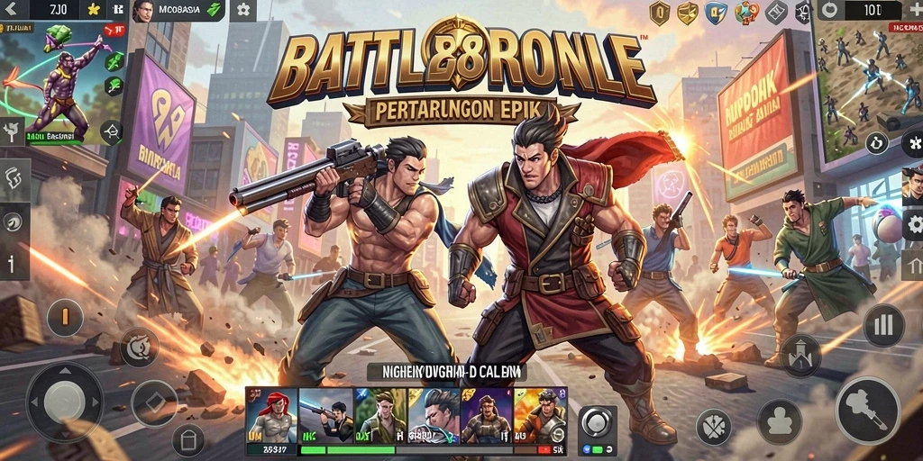 Tangkapan layar menampilkan aksi bertarung intens dalam game Battle Royale.