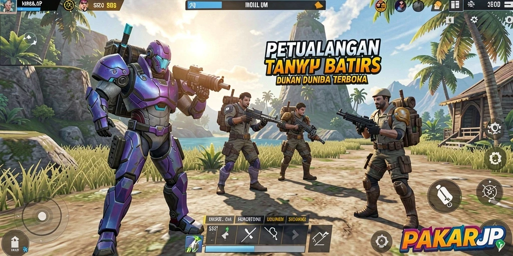 Screenshot PAKARJP menampilkan pemain tengah menjelajahi lanskap menakjubkan.