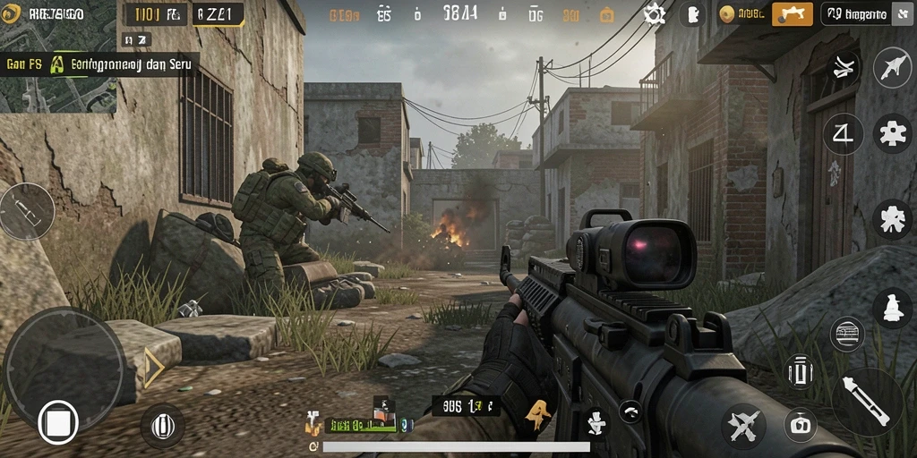 Screenshot gameplay REZEGO saat aksi tembak-menembak seru.
