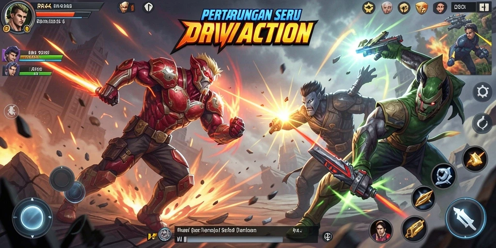 Screenshot gameplay RR44 menunjukkan aksi seru dan intens di arena pertarungan.