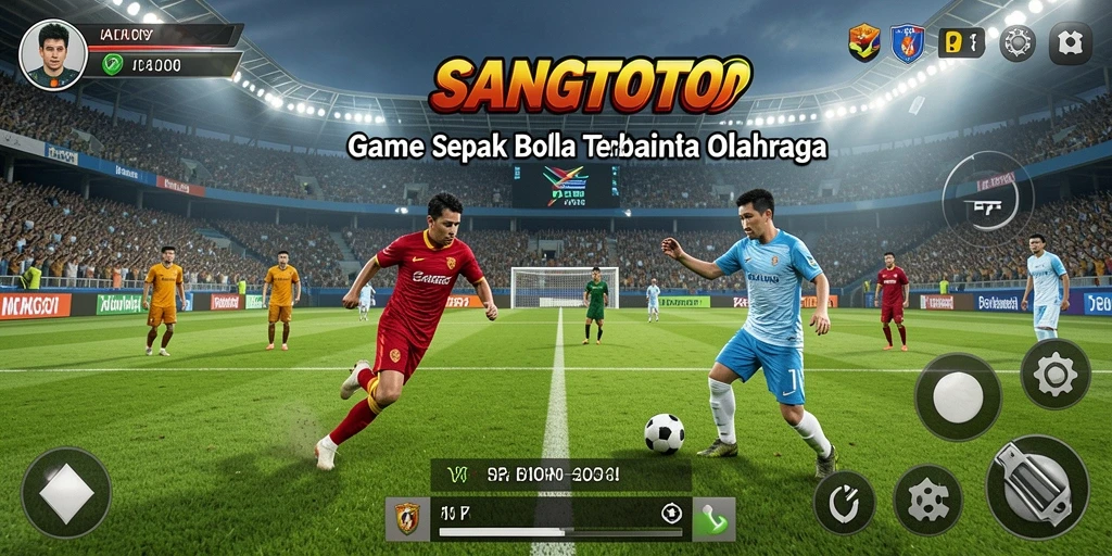 Screenshot gameplay SANGTOTO yang menampilkan aksi seru di lapangan sepak bola.