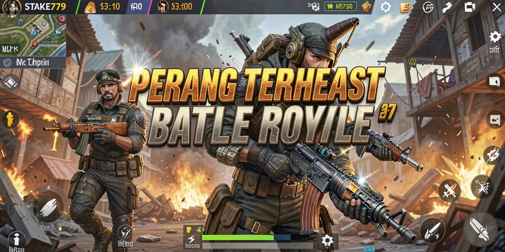 Tangkapan layar STAKE779 menunjukkan aksi seru dalam pertandingan Battle Royale.