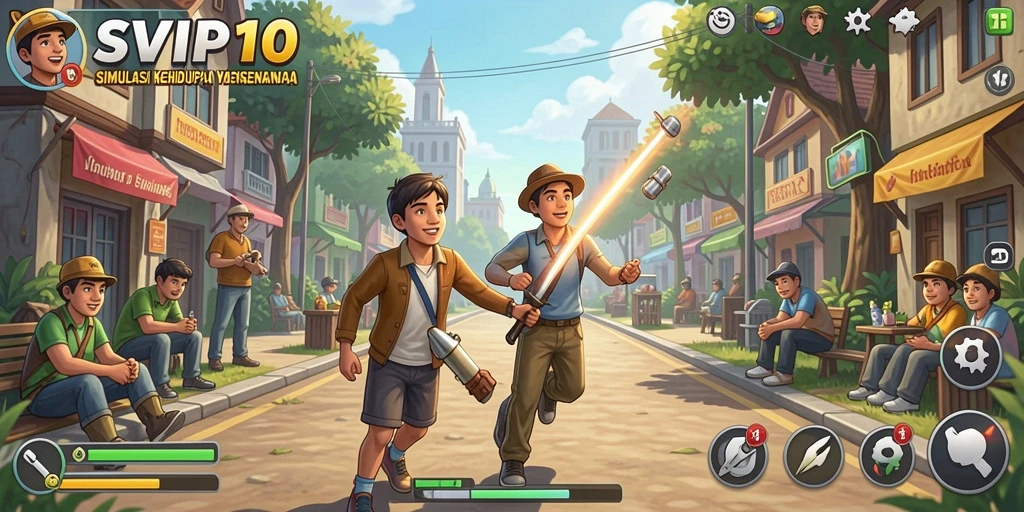 Tangkapan layar gameplay SVIP10 yang menunjukkan interaksi dalam simulasi kehidupan.